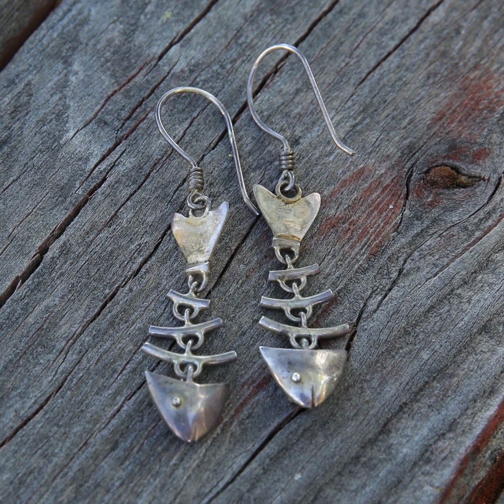 Fish Bone Skeleton Moving Earrings Sterling